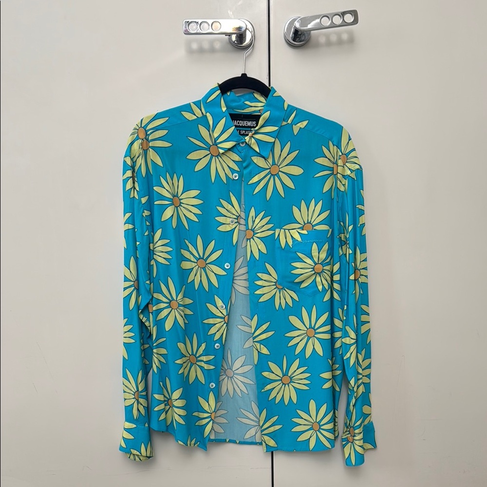 Jacquemus Turquoise Shirt with Yellow Floral Design